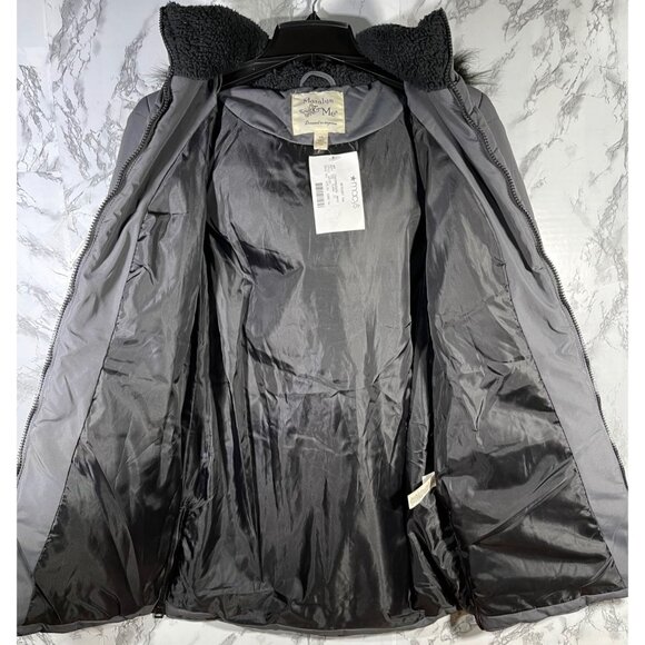 Maralyn & Me Womens Juniors Long Puffer Coat With Faux Fur Hood & Side Zippers - Picture 3 of 12